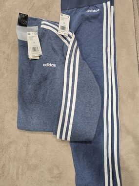 NWT adidas Blue Heather 3-Stripe Women's Tights And Sweatshirt